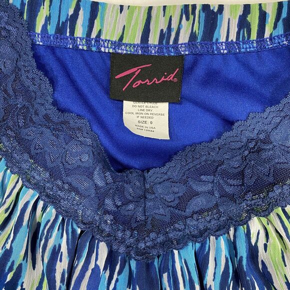 Torrid Bubble Tank Top Sz 0 (Large) Womens Navy Blue Green Elastic Waist Lace - Picture 5 of 7
